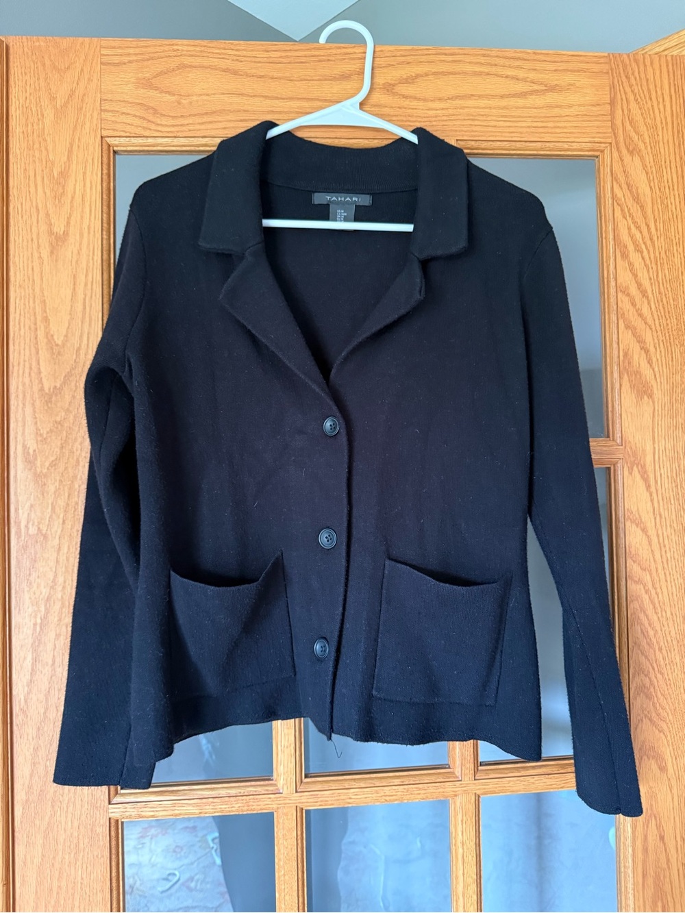 Tahari Black Button-Front Cardigan with Pockets